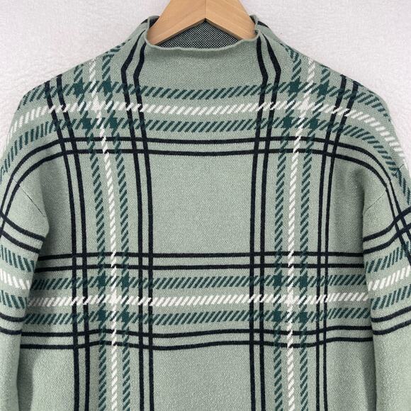 TAHARI Sweater M Plaid Mock Neck Pullover Viscose Blend Green - Picture 3 of 13
